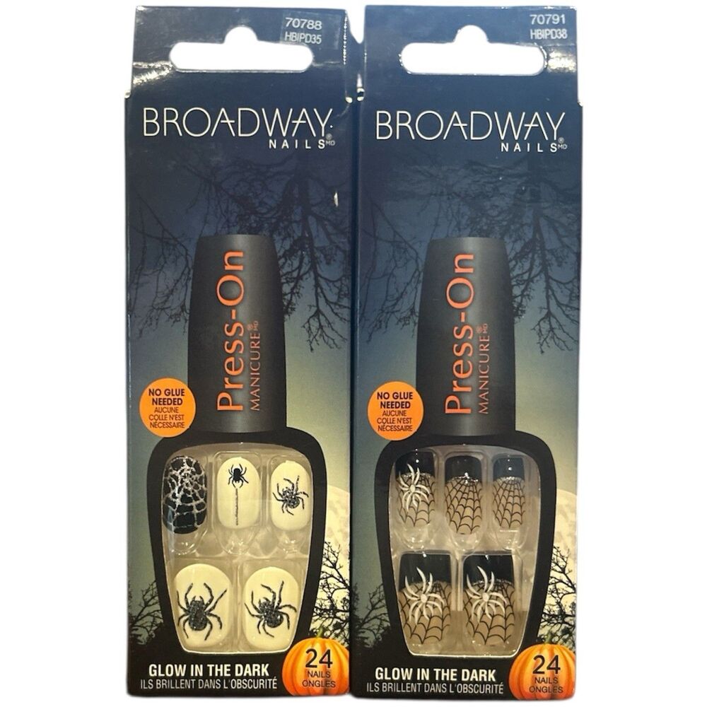 2x Halloween Broadway Nails Glow in the Dark 24ct Each #70788 #70791